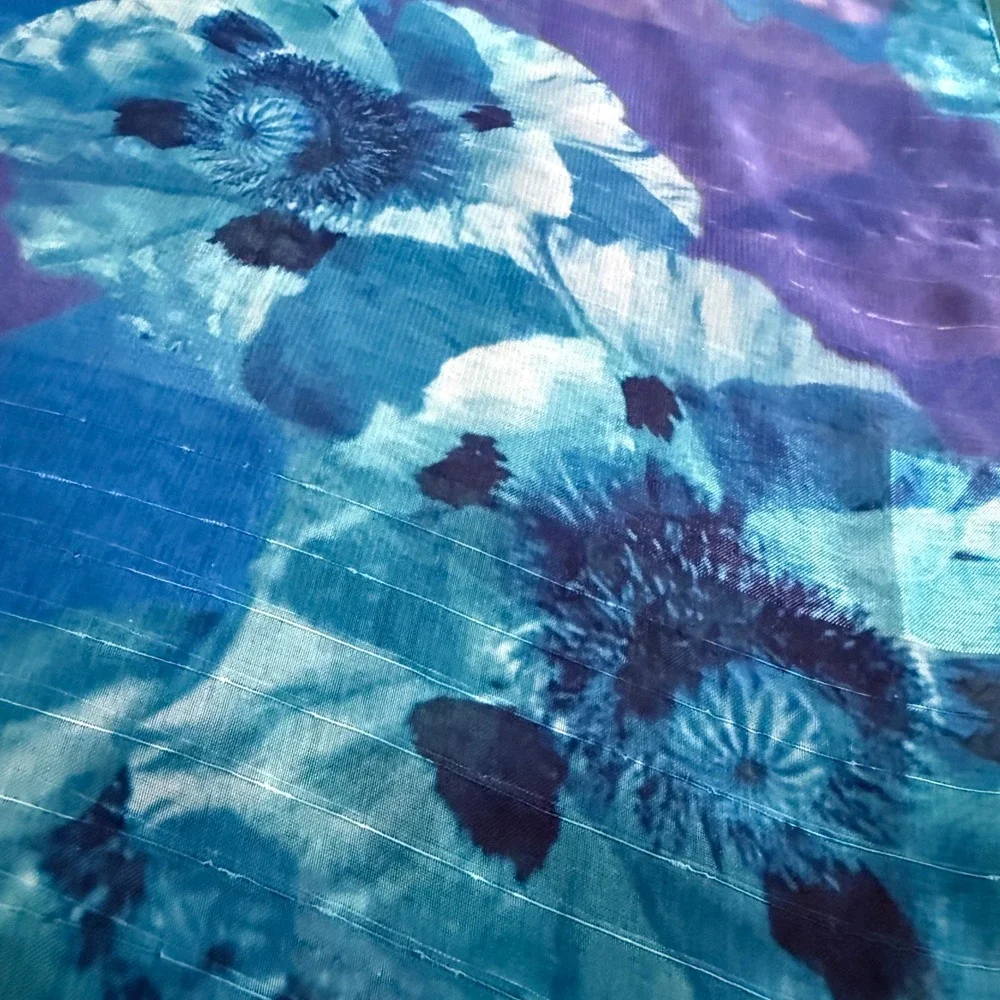 Vintage Floral Sheer Scarf‎ Lot of 2 Blue Purple Poppy Pink Wild Rose Oblong